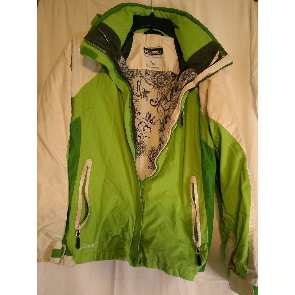 Columbia Youth Green Jacket Waterproof Hooded Ski Snowboard 14/16 Shell Only